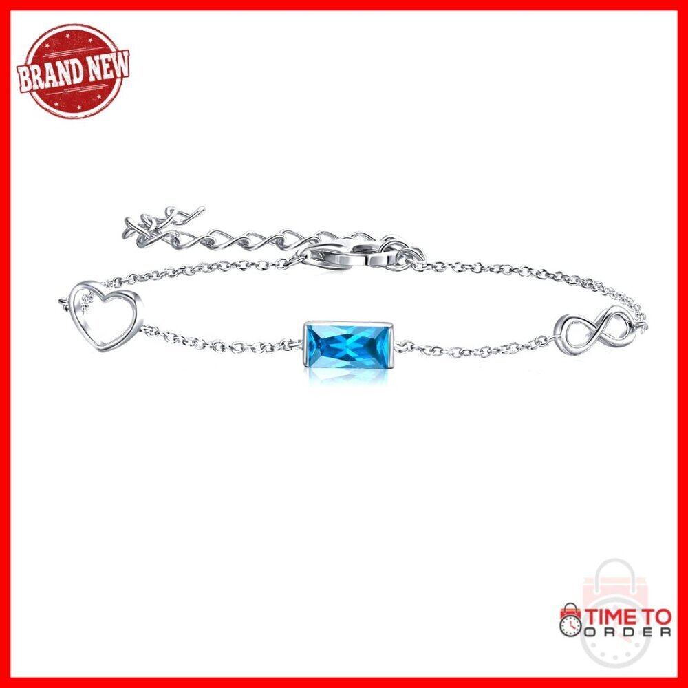Sterling Silver Infinity Heart Birthstone Bracelet Adjustable Dainty Link